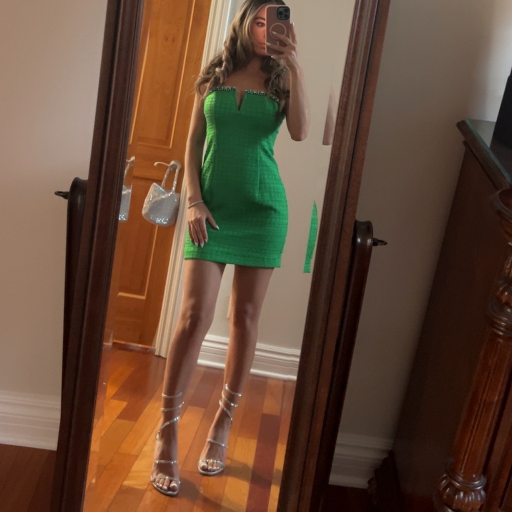 Nissa Green Mini Dress with Embellished Straps